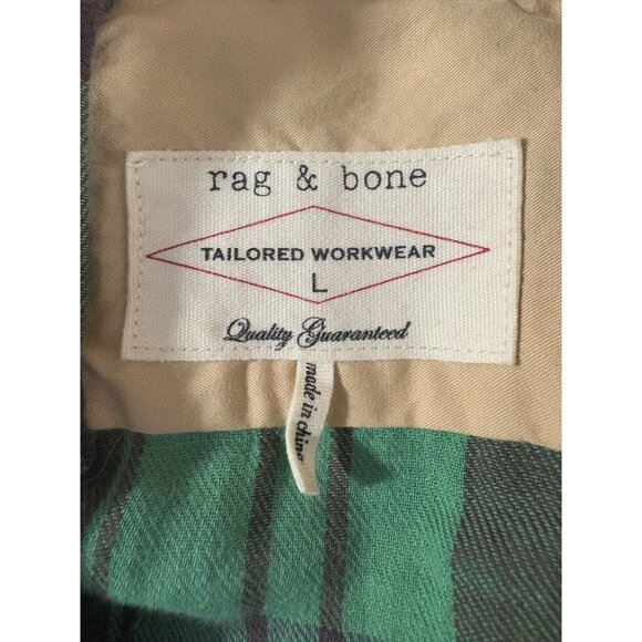 Rag & Bone workweat 3/4 placket shirt size L color plaid green NWOT - Picture 2 of 7